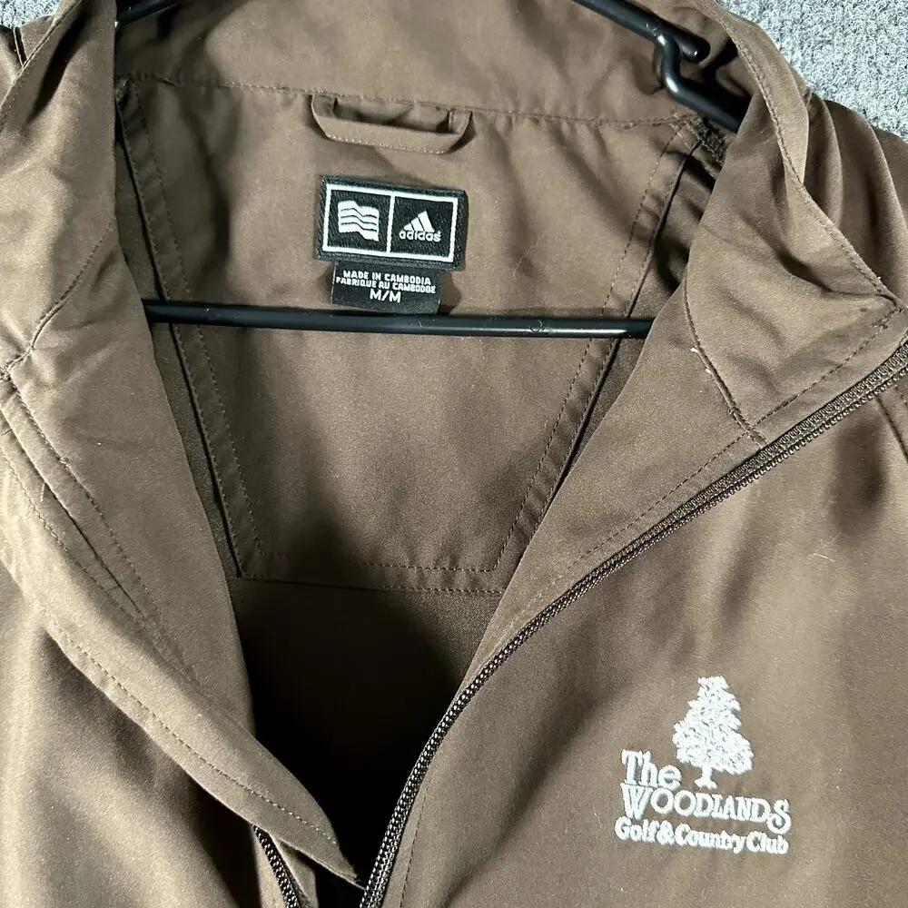 Adidas Golf Pullover Jacket Climaproof Mens M Brown Woodlands Golf Club 1/4 Zip